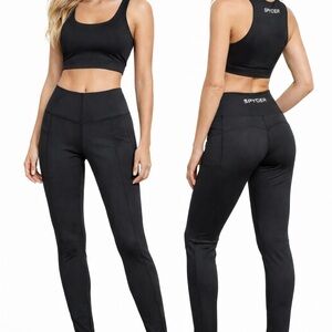 🕷️Spyder Women's Sleek Black High Waisted Tight Leggings w/Pockets M New